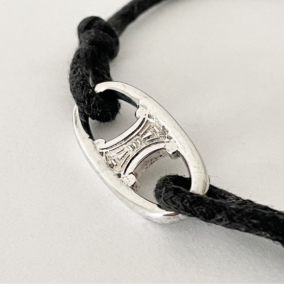 Celine RARE sterling silver Maillon Triomphe black cord bracelet - Picture 2 of 10